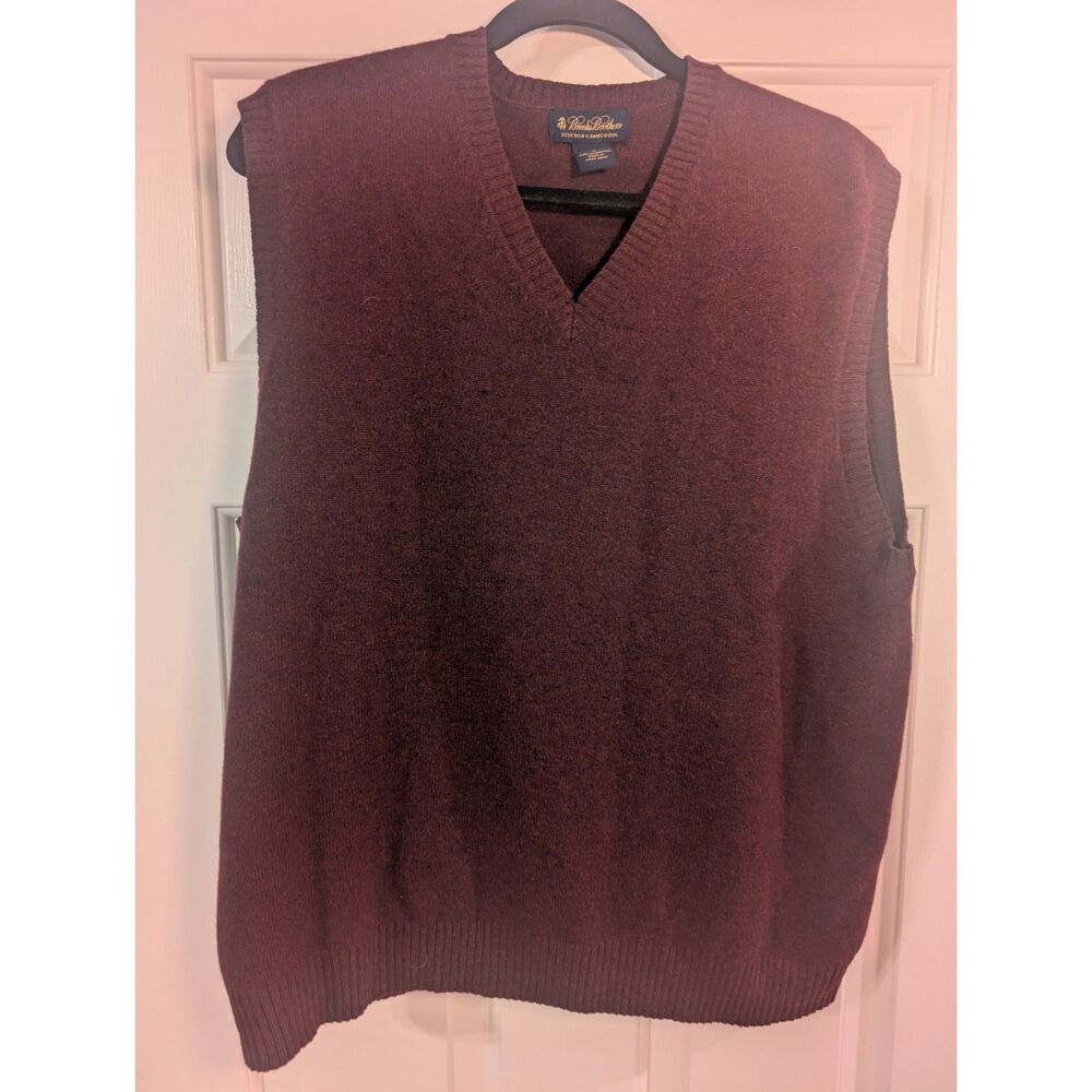 Brooks Brothers Scottish Lambswool Sweater Vest Mens L Burgundy 100% Lambswool